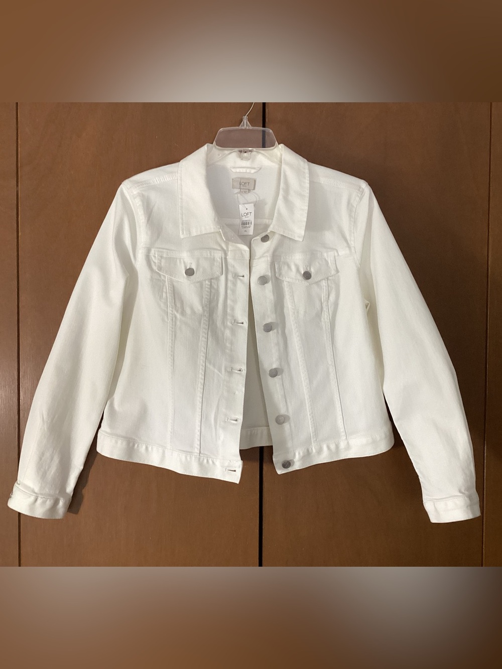 LOFT XL White Cotton Denim Jean Jacket - Button-Front Long Sleeve - Picture 2 of 8